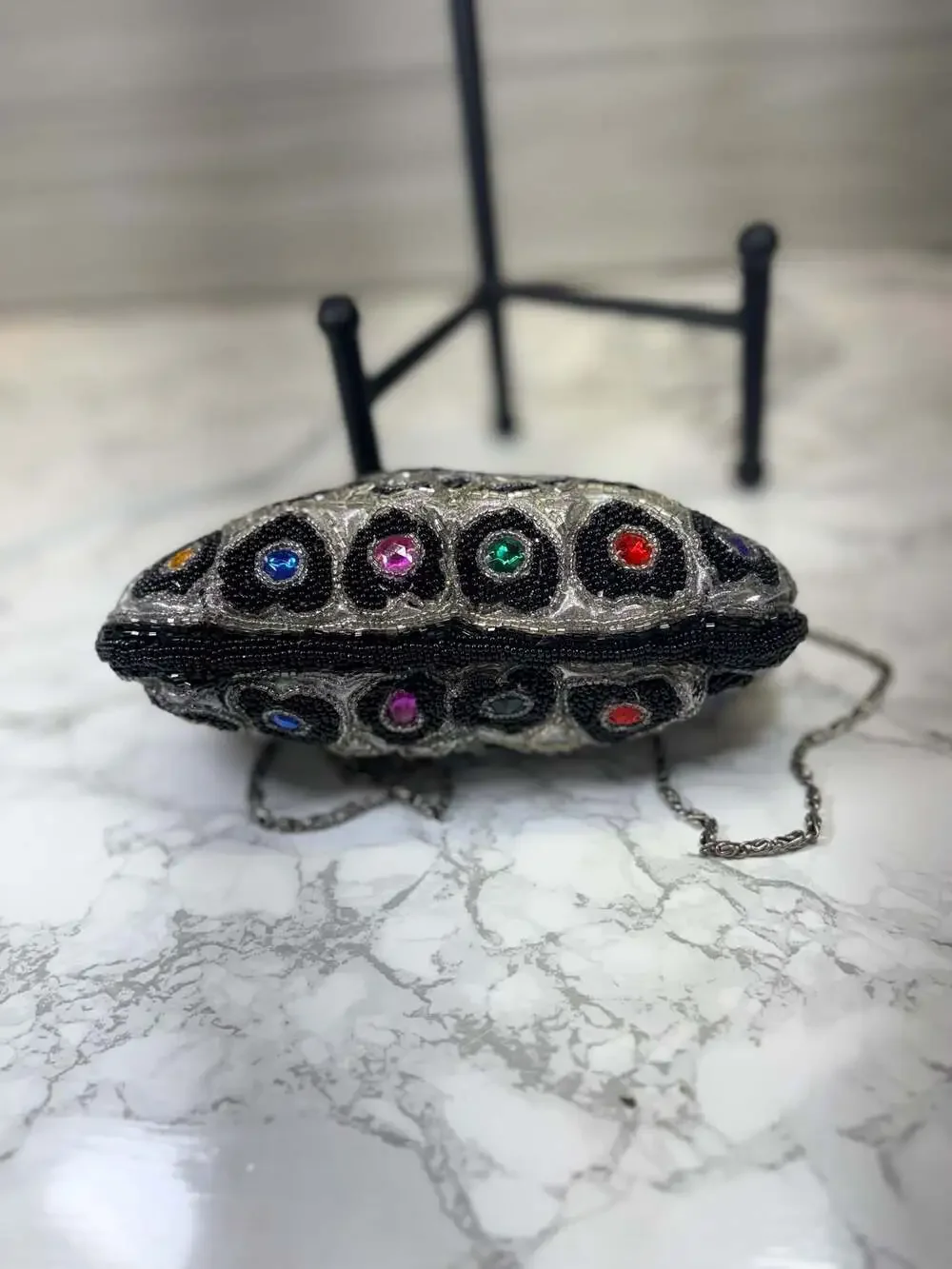 Vintage-Inspired Evening Purse with Multi-Colored Rhinestone